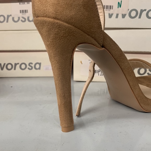 Open Toe High Heel Stiletto Sandals in Brown Faux Suede, Women’s - Picture 9 of 11